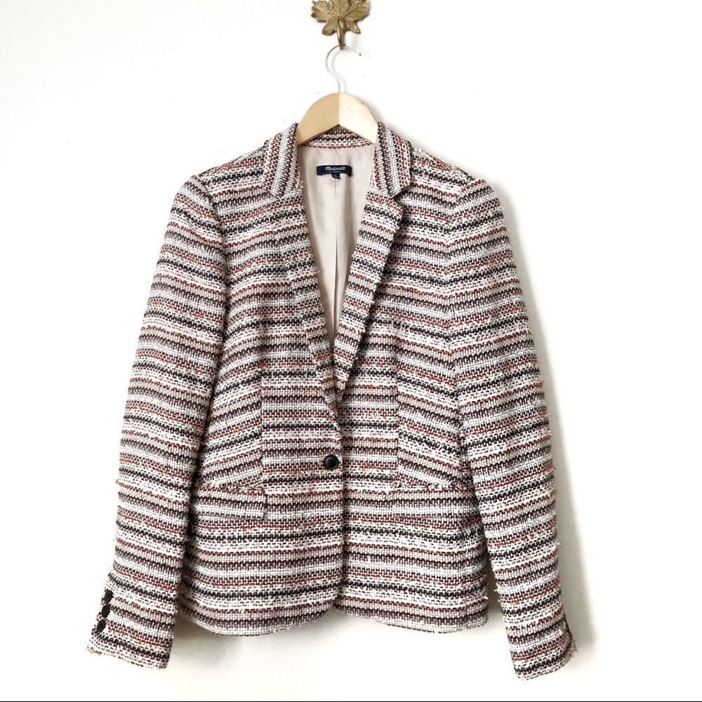 Madewell Striped Tweed Blazer in Cream, Brown & Black